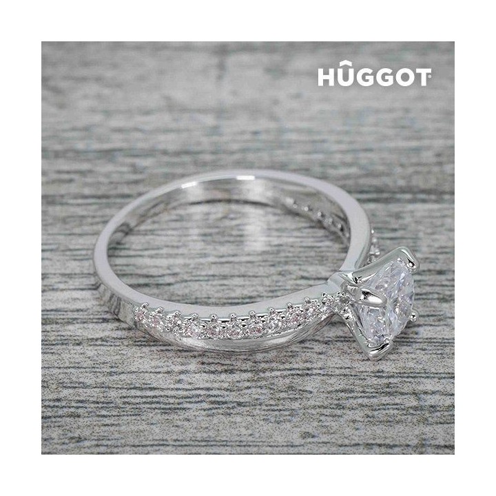 HÛGGOT JIJ & IK RING VAN GEPLATEERD RHODIUM MET ZIRKONEN