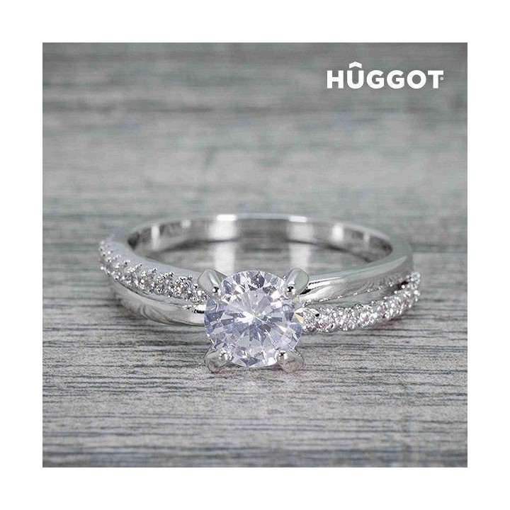 HÛGGOT JIJ & IK RING VAN GEPLATEERD RHODIUM MET ZIRKONEN